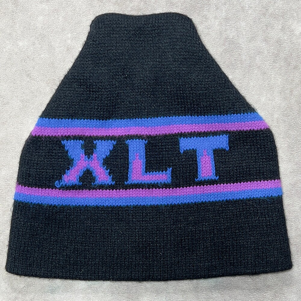 Vintage Polaris XLT Beanie Mens Black Purple Snowmobile Winter Hat Made In USA